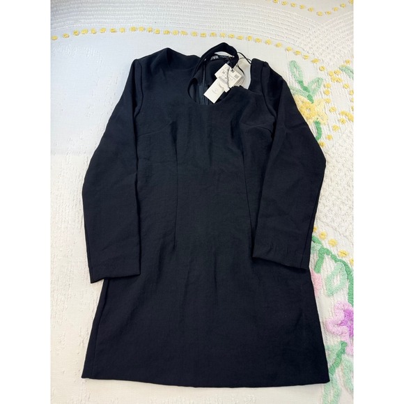 Zara Mini Dress Black Long‎ Sleeve Cut Out Gold Chain Detail Party Cocktail - Picture 2 of 9